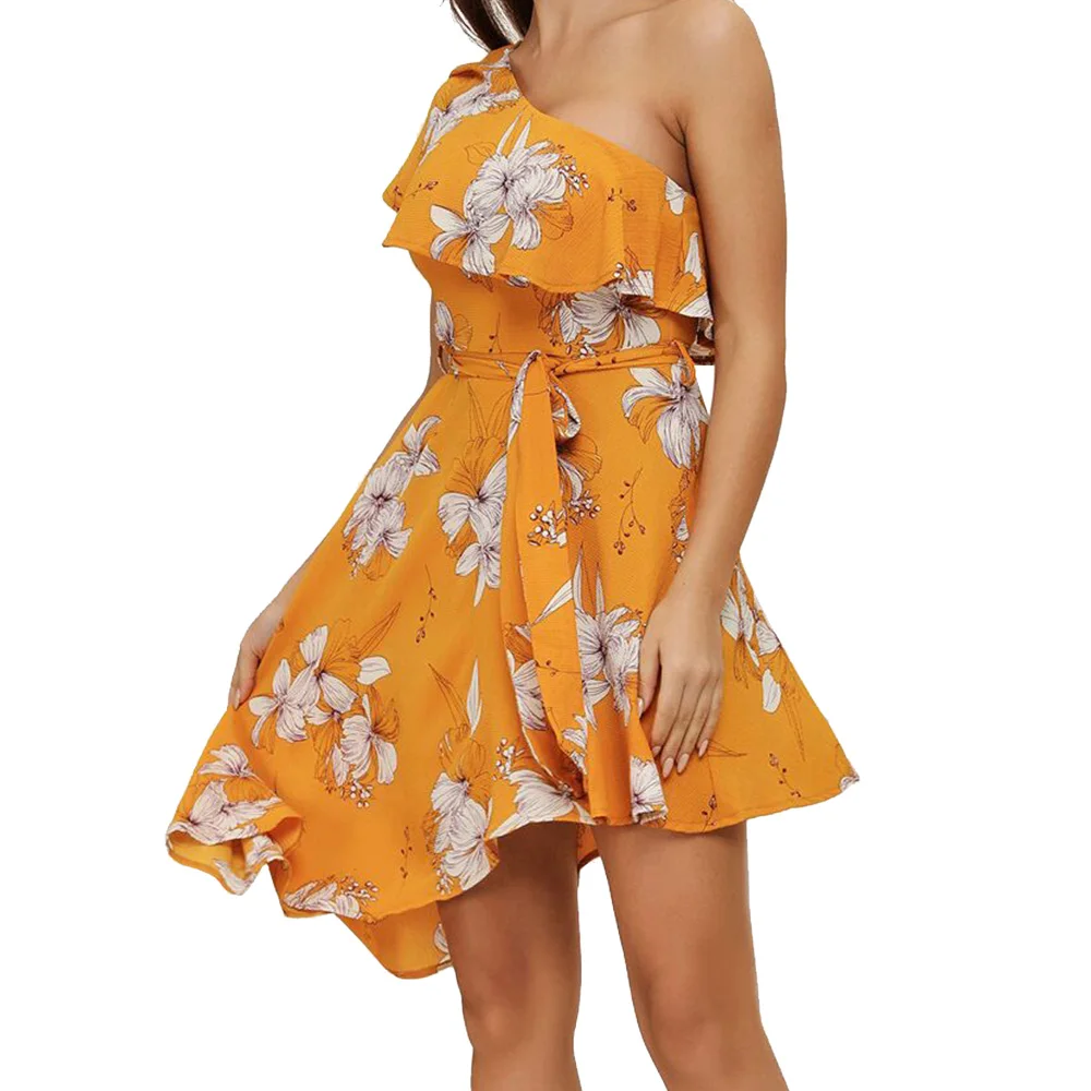 Женское Повседневное платье с цветочным принтом летнее асимметричное короткими