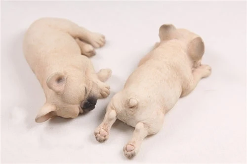 

French Bulldog Milk White Sleep Hand Painted Resin Figurine Statue A Pair