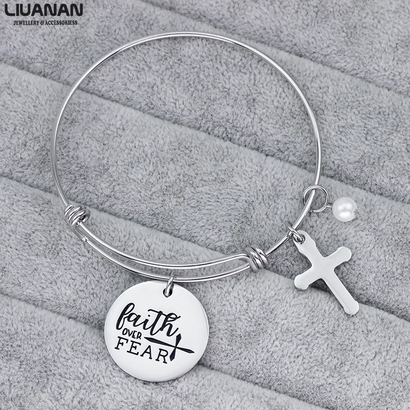 Христианский крест браслет Faith Over Fear из нержавеющей стали вдохновляющий