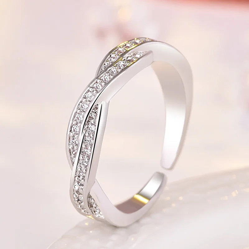 Trendy Fashion Rings Plated Cubic Zircon Small Jewel for Women Twisted Adjustable Cuff Ring Wedding Girl Rose Gold Color | Украшения и