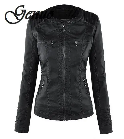 Женская кожаная куртка с капюшоном черная облегающая Повседневная парка на