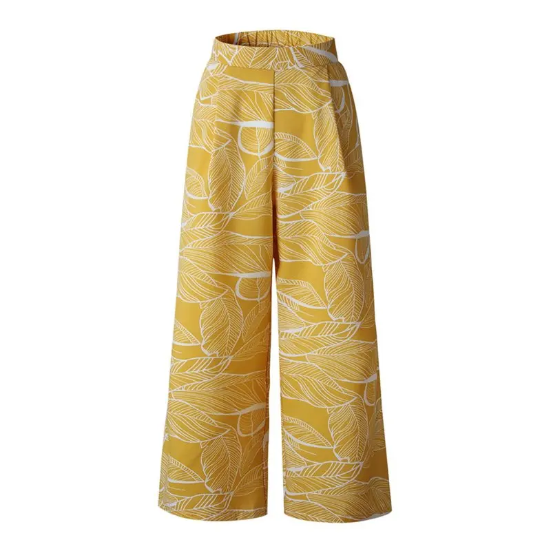 Женские свободные брюки Boho черные с принтом в виде листьев для улицы путешествий