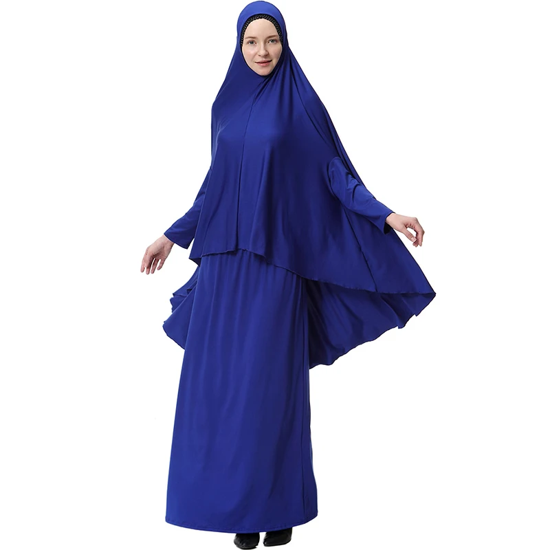 Baru Wanita Muslim Dua Potong Maxi Gaun Solid Lengan Panjang Abaya Kaftan Islam Indonesia Jubah Rok Panjang Jubah dengan hijab Suit