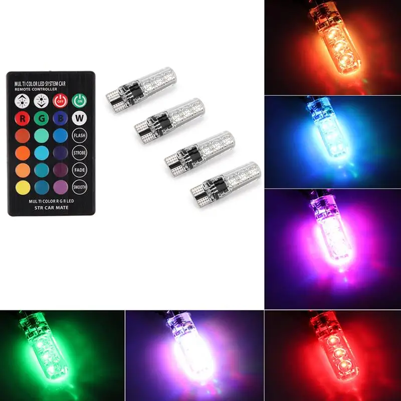 Светодиодные Автомобильные лампы T10 W5W 4 шт. светодиодные RGB с дистанционным