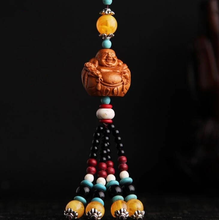 Китайская резьба по дереву Maitreya Buddha Smile Safe And Good Luck изысканная Подвеска для