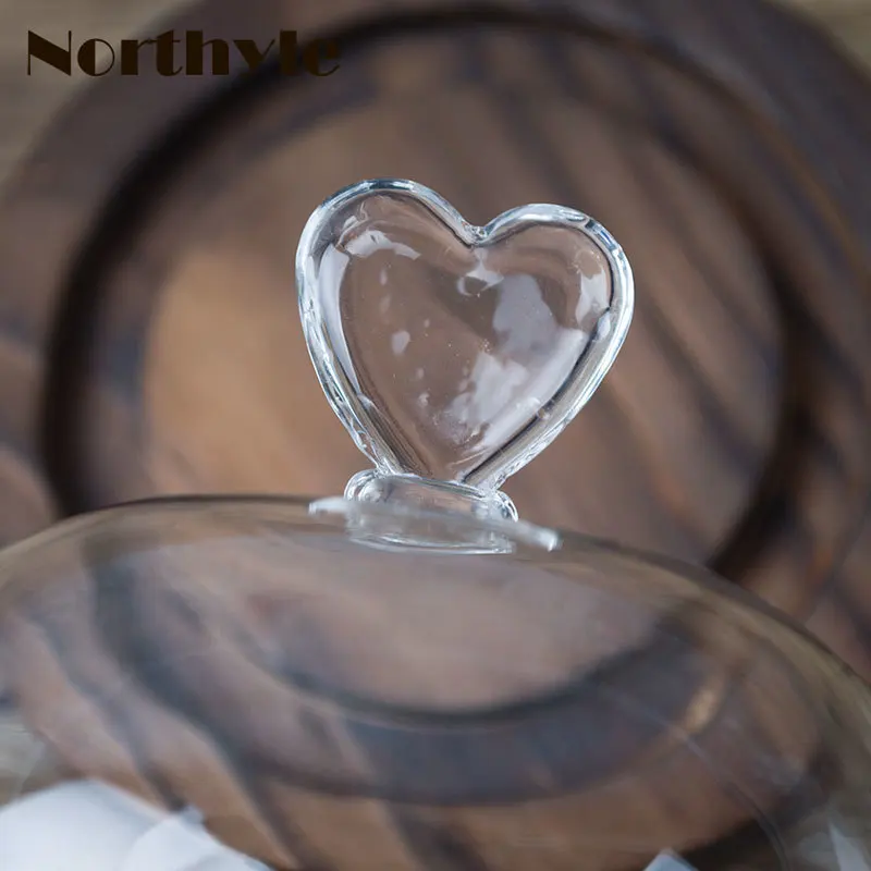 Northyle Glass Miniature Decoration Dome Cover With Wood Base Terrarium Figurine Bell Home Decoration|cover covers|cover glasscover wood |