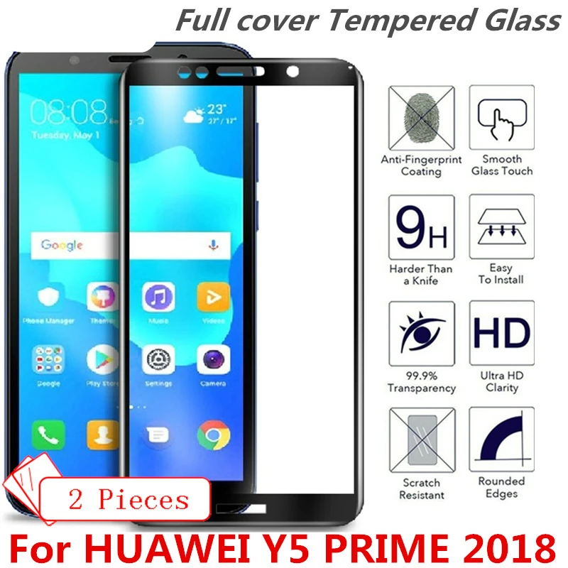 2 предмета полное покрытие закаленное Стекло для HUAWEI Y5 PRIME 2018 Экран Защитный Чехол