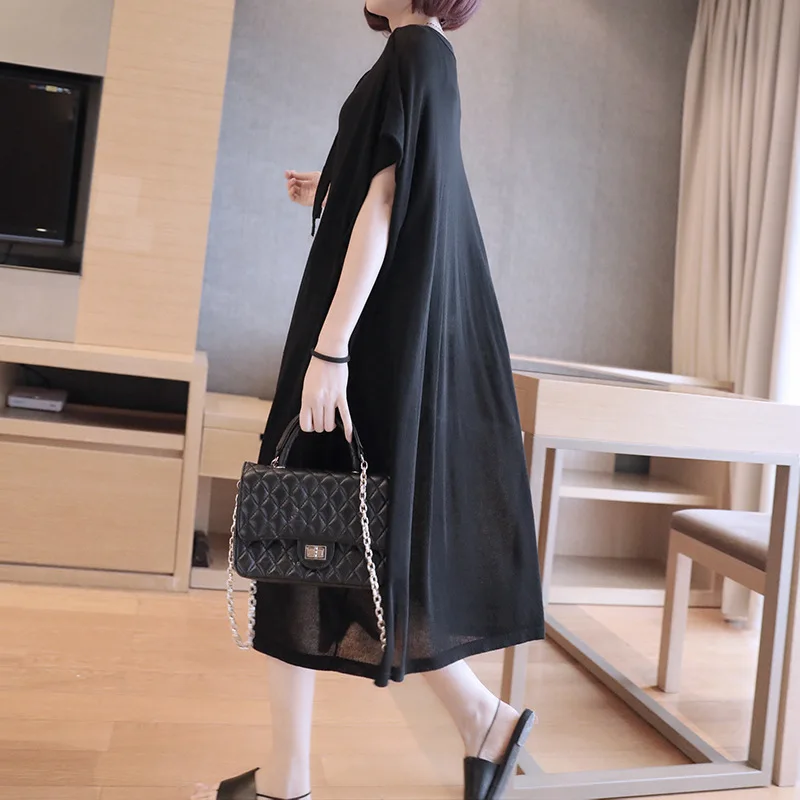 LANMREM 2020 Spring Summer New Bat Sleeve O-neck Loose Large Size Thin Type Knitted Dress Comfortable Fashion Short QF259 | Женская