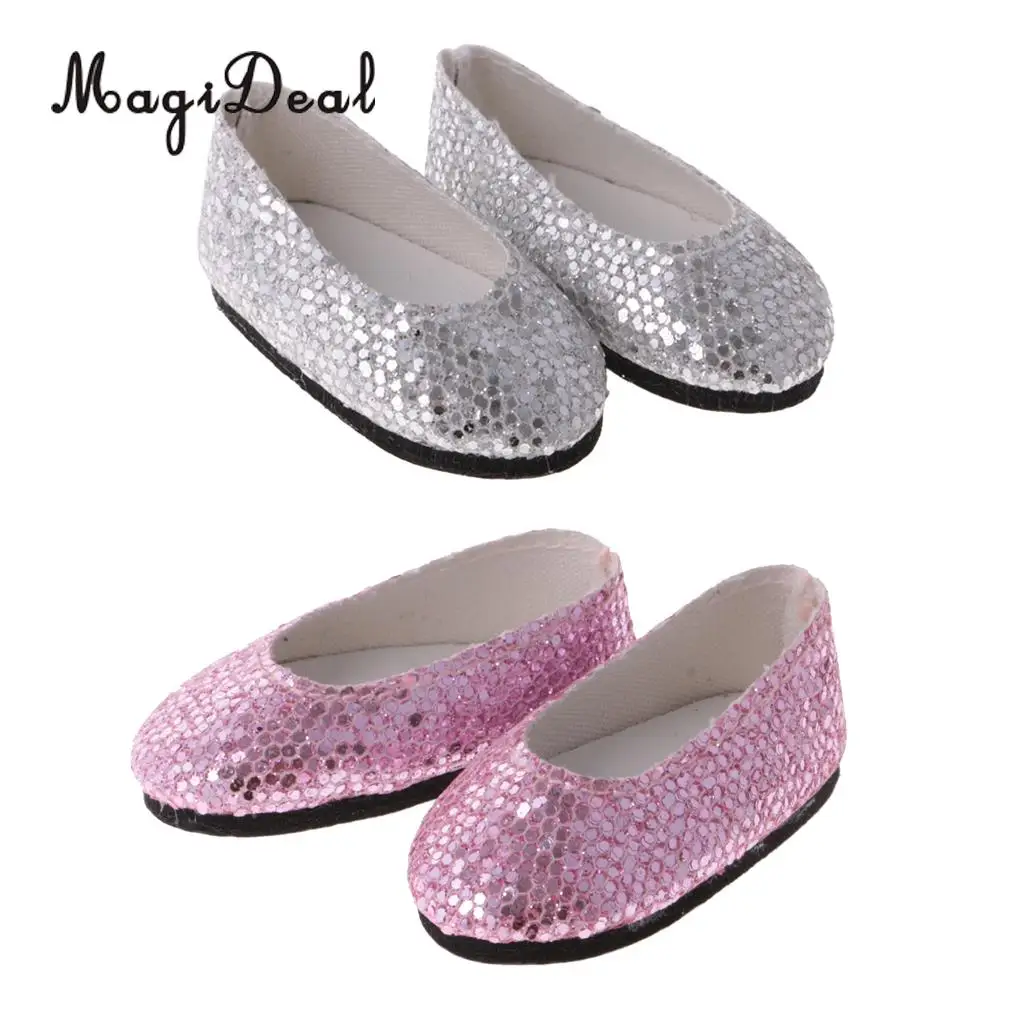 

2 Pairs 14 inch Doll Girl Party Sequins Shoes for Wellie Wisher Dolls Dress Up Accessory