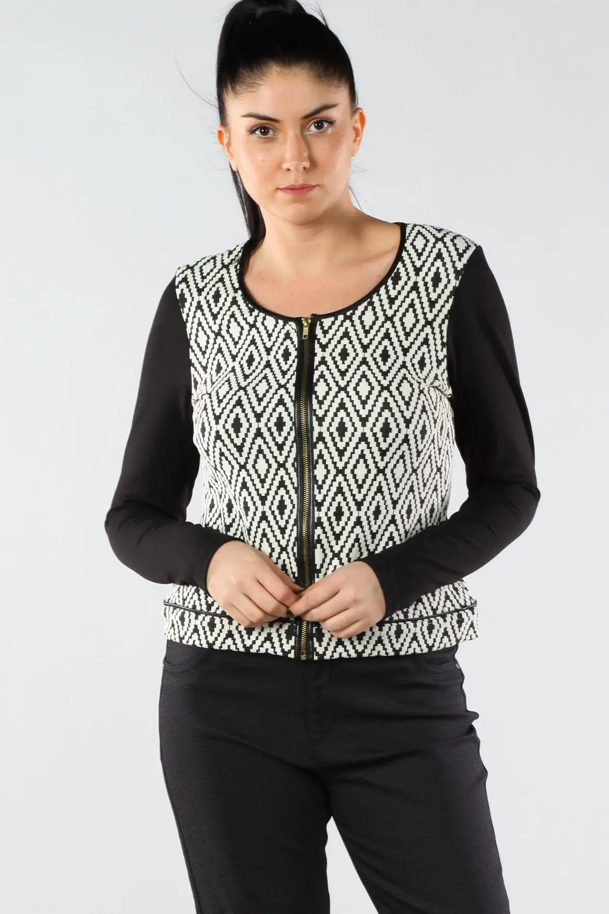 Sans Textile женская черная застежка молния Ceket 65N9739|Женские куртки| |
