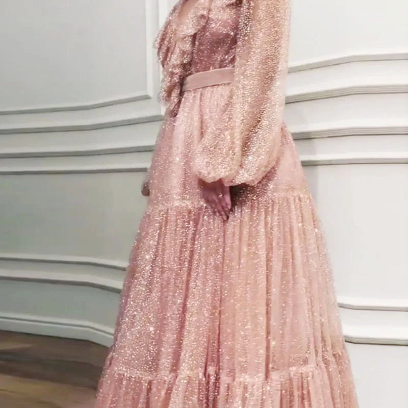 Винтажное женское платье с блестками v образным вырезом и рукавами фонариками