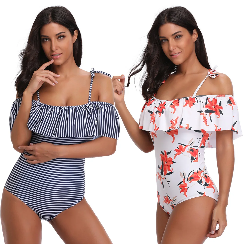 Женский купальник трико на тонких бретельках с большими оборками|Боди| |