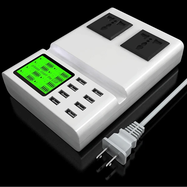 Универсальное зарядное устройство для путешествий портативное USB с 8 портами ЖК