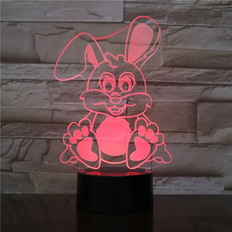 Новинка 3D лампа в форме кролика сенсорный сенсор Светодиодная Nachtlamp 7 видов