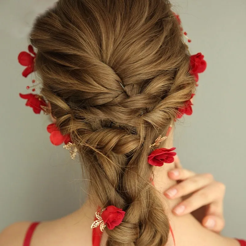 Red Tiara Headbands And Hairpins Flower Brdal Hair Accessories Vintage Style Headpiece For Girls Hairband | Украшения и