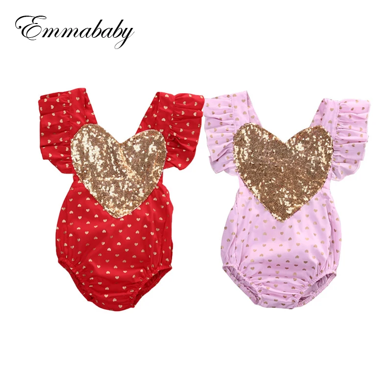 Emmababy блестки сердце детские для маленьких девочек рукав Флай комбинезон боди игр