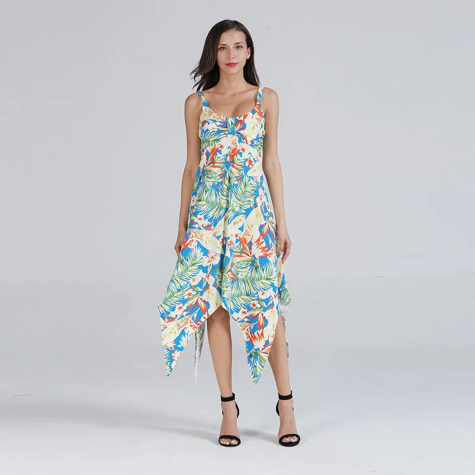Women Dress Sexy Bohemian Printing Camisole V Neck 2018 New Pattern Irregular Beach | Женская одежда