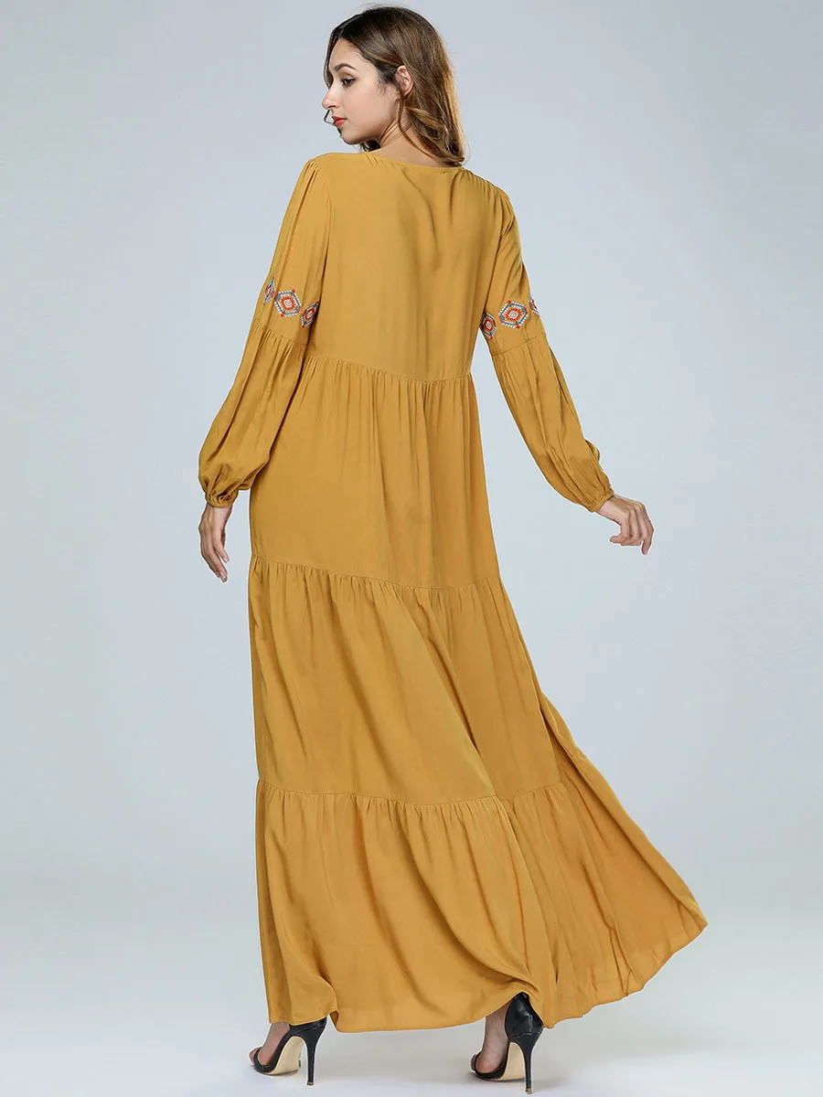 Женское богемное мексиканское платье Abaya Элегантное повседневное макси с