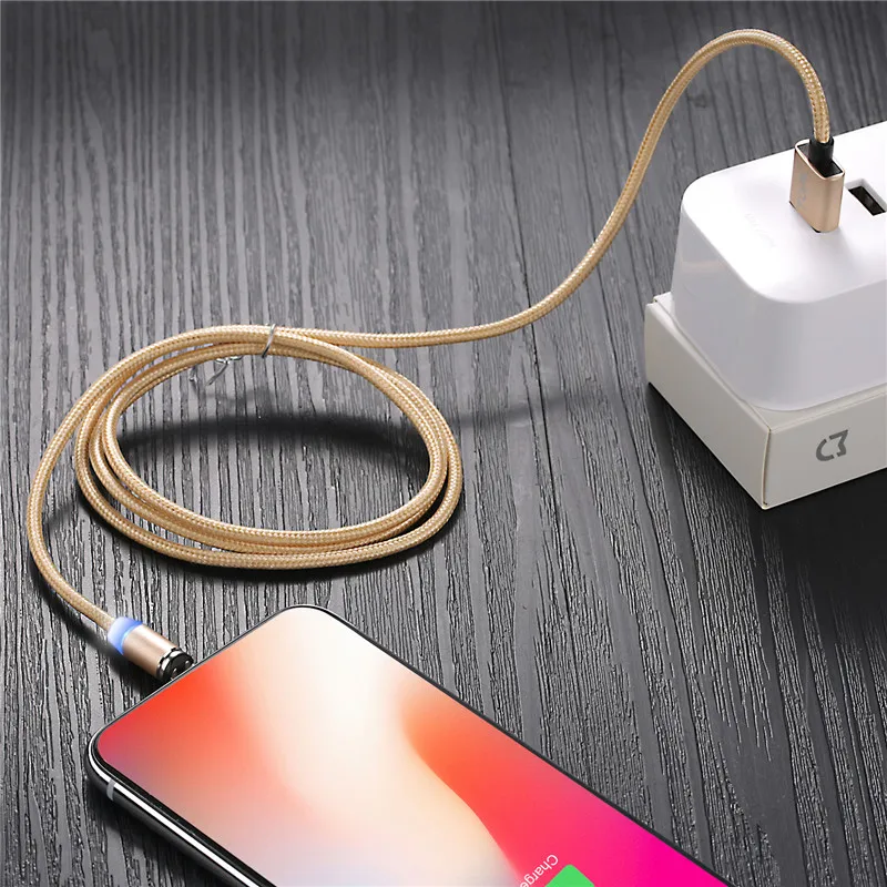 USLION 1 м светодиодный магнитный USB кабель зарядные устройства для iPhone Xs Max 8 7 6 и usb type