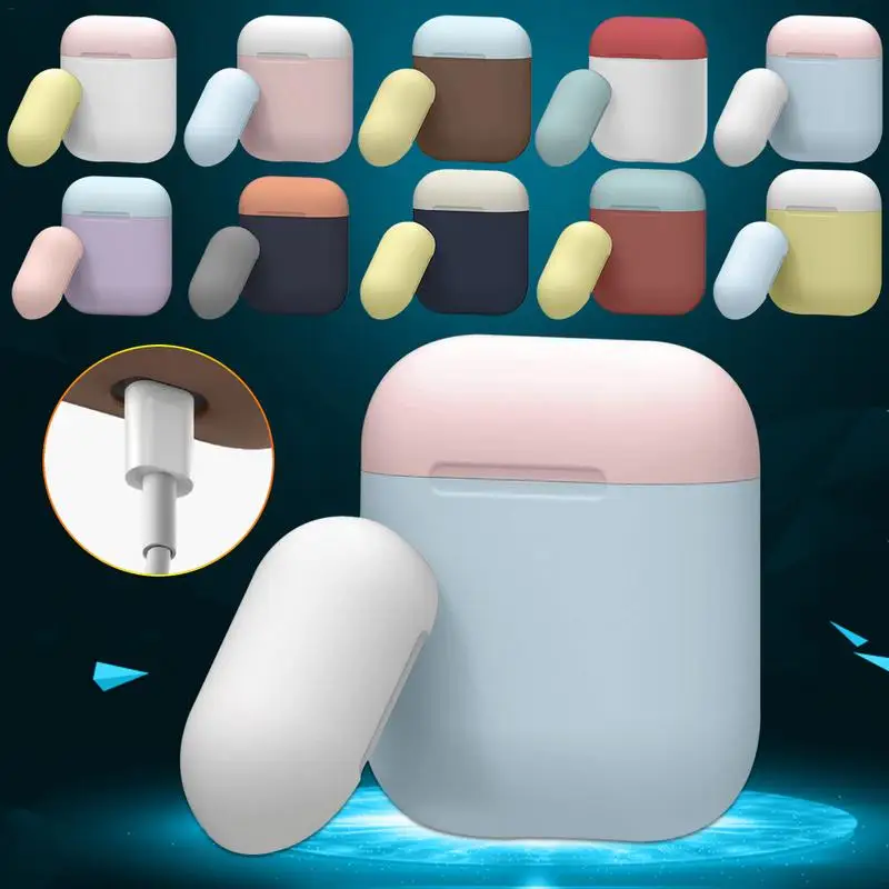 Силиконовый чехол с двойной крышкой для наушников Apple Airpods беспроводные bluetooth