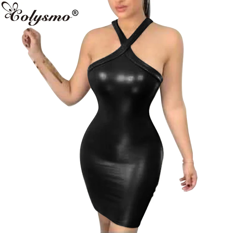 Colysmo пикантные PU Кожаные модельные туфли Для женщин Холтер вырезать Slim Fit Bodycon