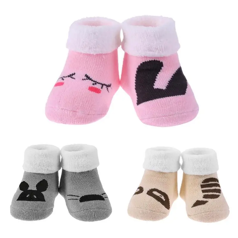 1 Pair Newborn Baby Breathable Cotton Winter Socks Girls Boys Loop Pile Cartoon Soft Warm Anti-skid Home Floor Shoes Gifts | Детская