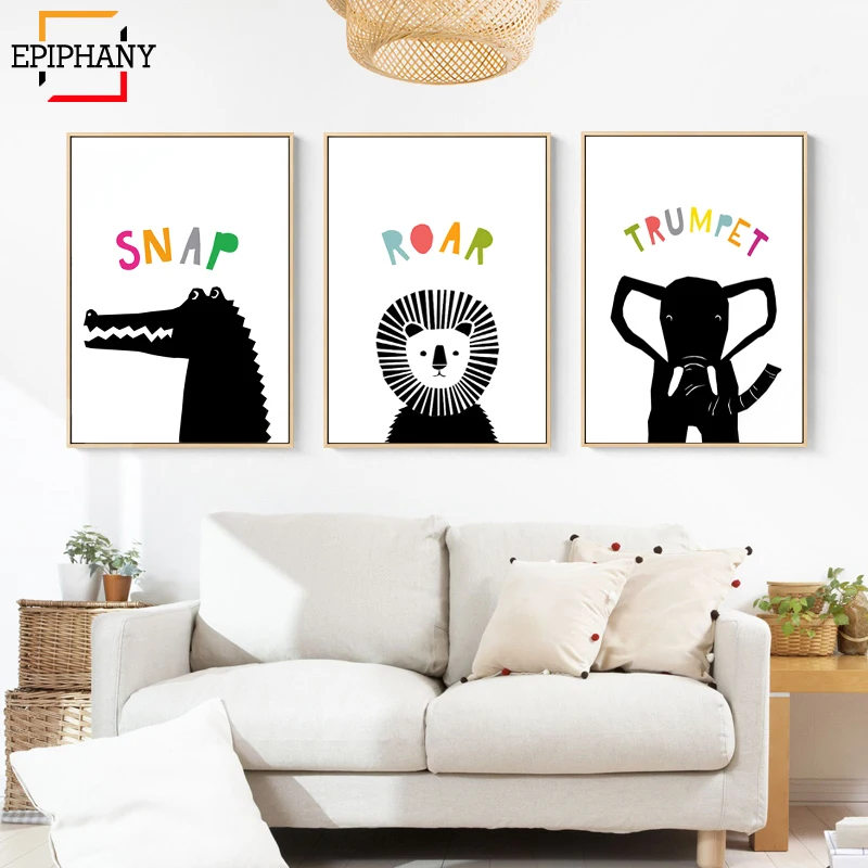 Woodland Nursery Decor Canvas Painting Baby Animal Bunny Elephant Duck Lion Posters and Prints Kids Bedroom Wall Art Pictuers | Дом и сад