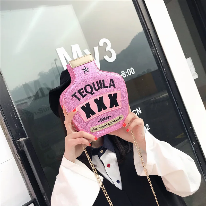 New Fashion Style Tequila Bottle Sequins Bag Messenger Handbag Women Girl Shoulder Wallet Pouch Party Chain Letters |