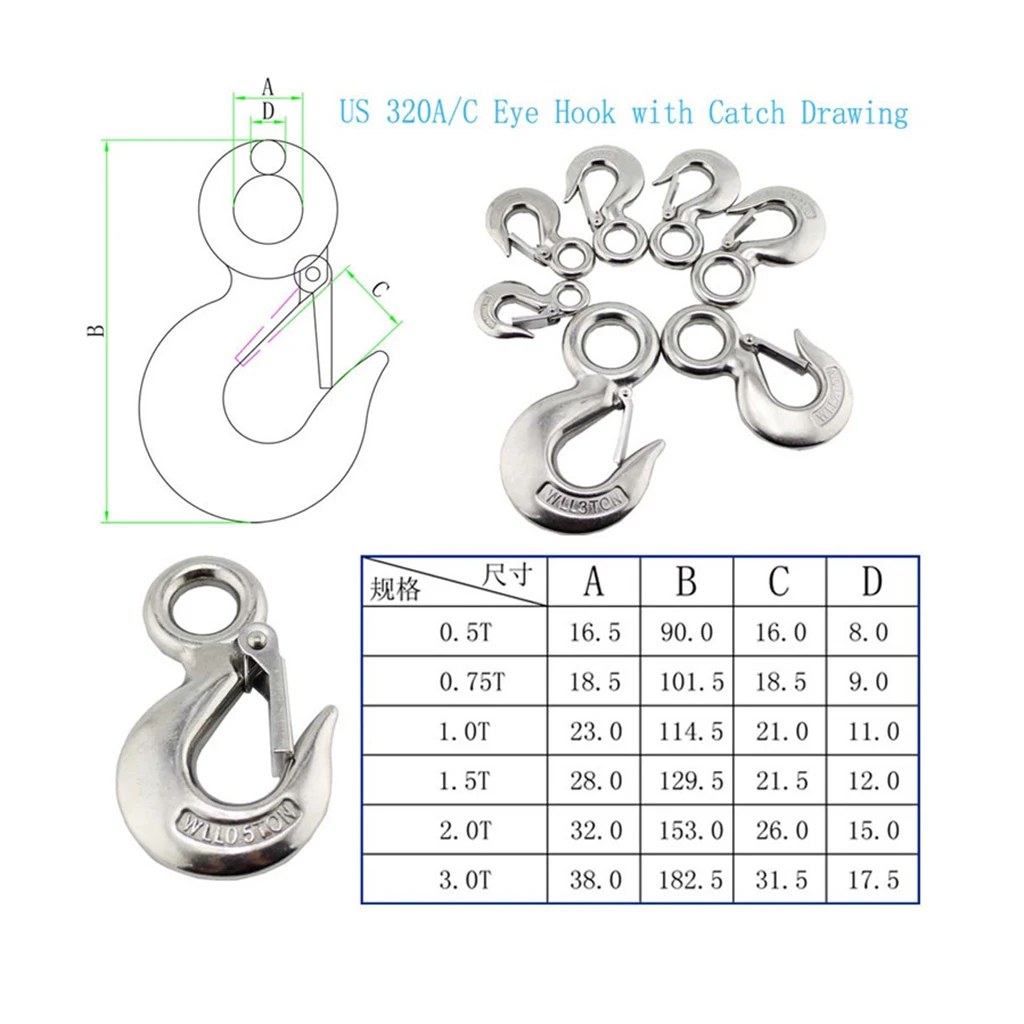Marine Stainless Steel Clevis Hook Spring Loaded Safety Latch Universal for Winch Cable Tow Crane Lift | Автомобили и мотоциклы