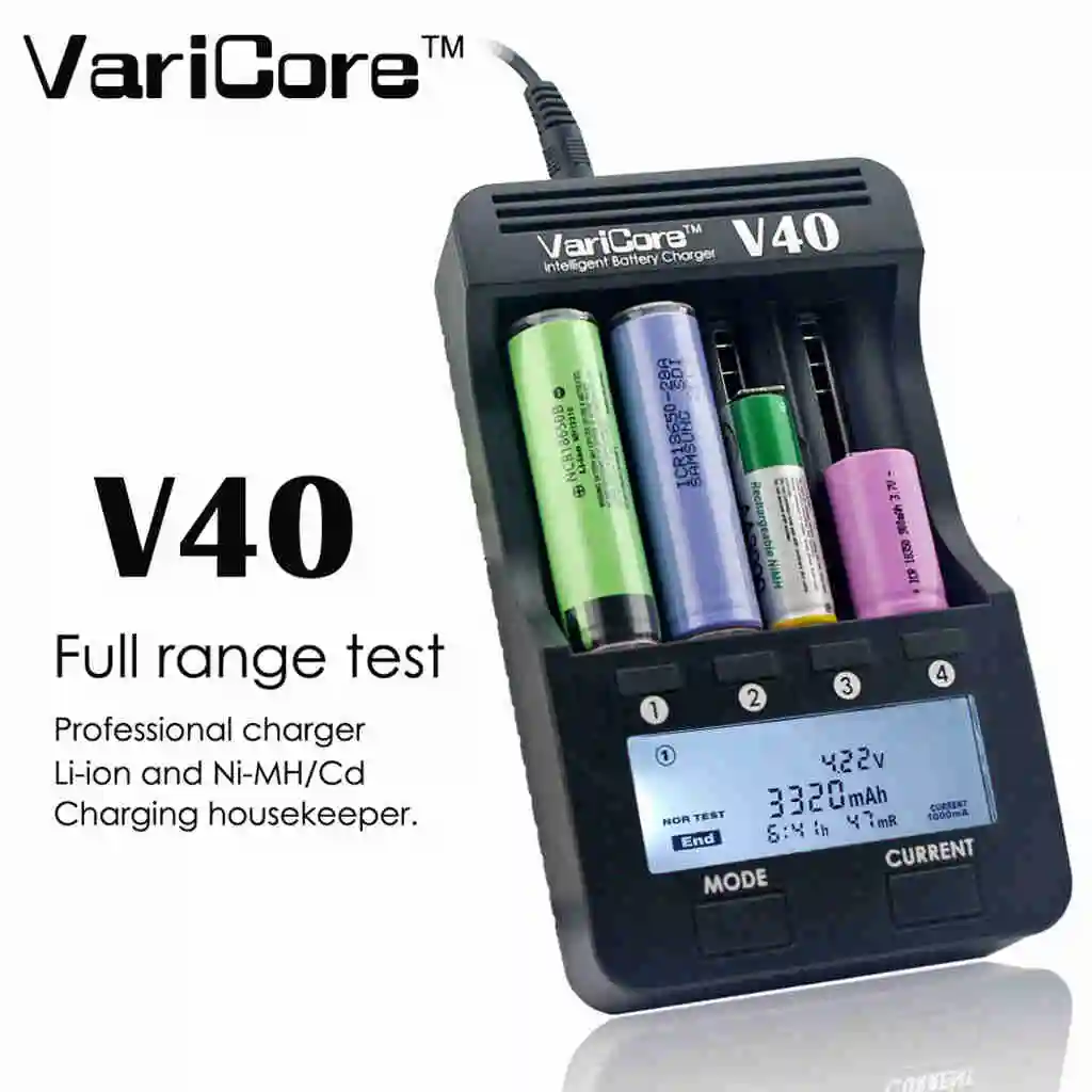 Varicore V40 ЖК извилистый е сигалреты Батарея Зарядное устройство 3 7 V 18650 26650 18500 16340 14500