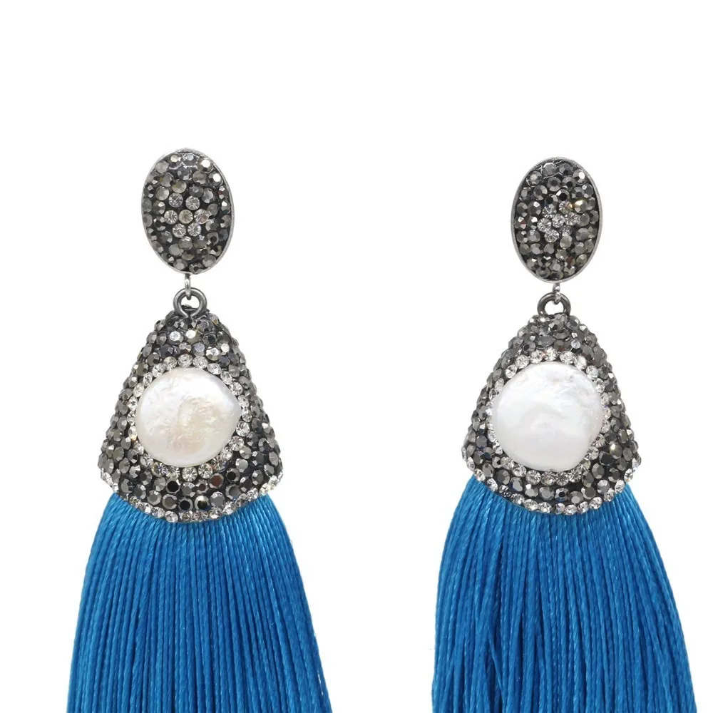 Big Drop Luxury Tassel Earring For Women Lady Pave Crystal Rhinestone Round pearl Female Oval ring pendientes |