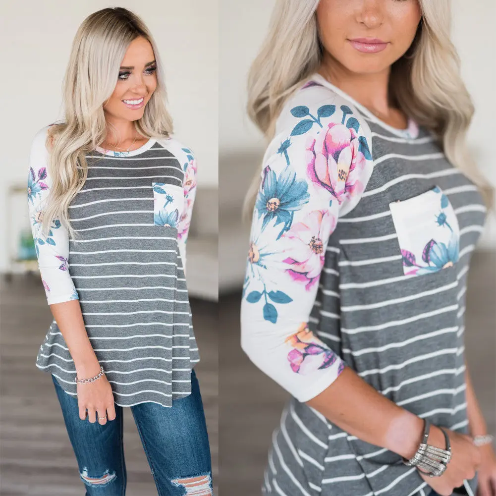 2018 New Brand Cotton Print Women Long Sleeve Floral Casual Tops Loose Shirt Pullover |
