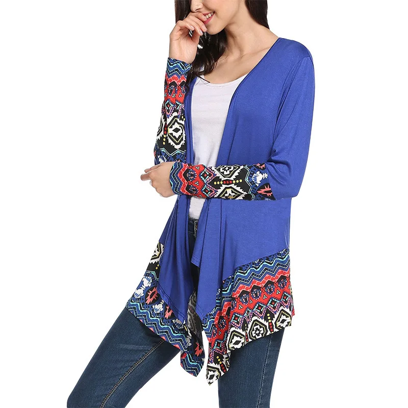 New Fashion 2017 Autumn Outerwear Women Long Sleeve Striped Printed Cardigan Casual Elbow Patchwork Knitted Sweater Plus Size |