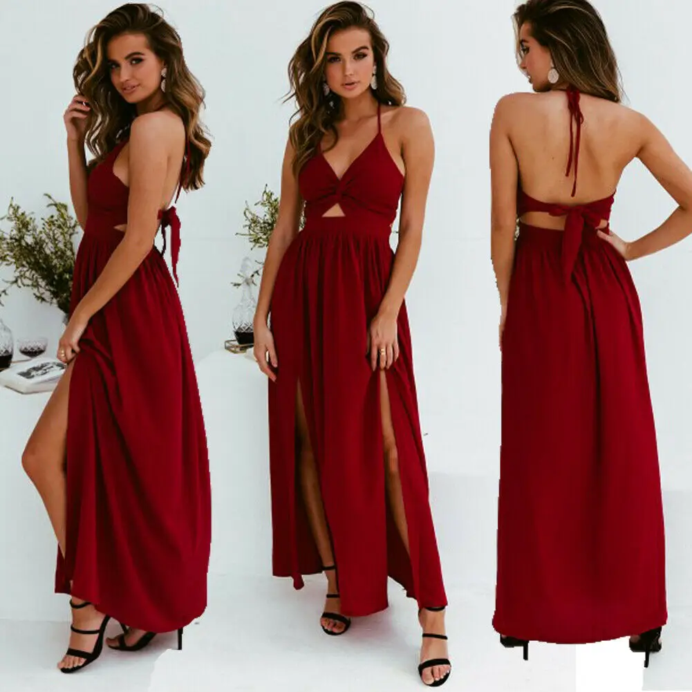 Женское длинное платье макси с v образным вырезом летние вечерние пляжные платья