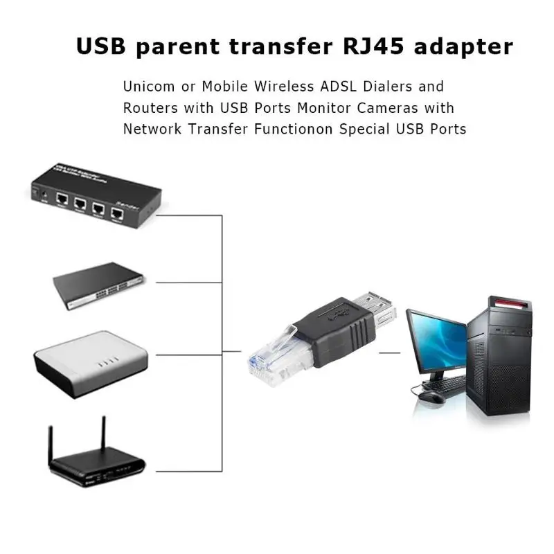 Адаптер конвертер для сетевого кабеля LAN ПК с кристаллической головкой Ethernet RJ45