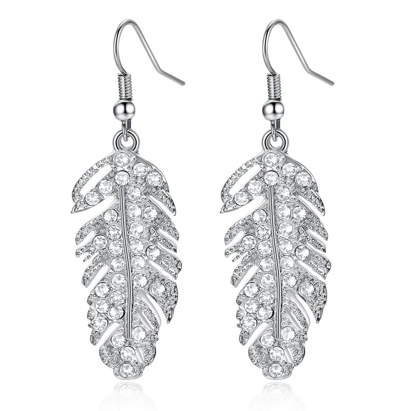 Favourite Gold Silver Leaf Crystal Earrings Drop Long Earings For Women Statement Ear Jewelry Best wholesale | Украшения и