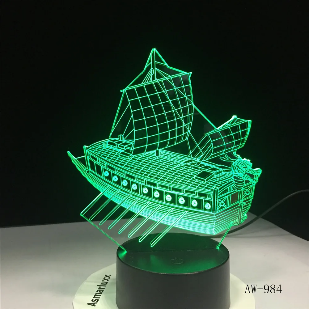 3D ретро старинный парусный корабль светодиодный светильник в китайском стиле