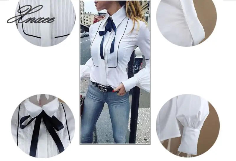 

Office Bow Tie Blouse Women Lantern Sleeve White Button Necktie Shirts Female Elegant Work Shirt Casual Tops New 2020 Spring