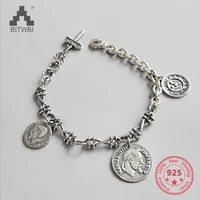 korean version silver 925 bracelet simple retro napoleon coin womens bracelets luxurious jewelry
