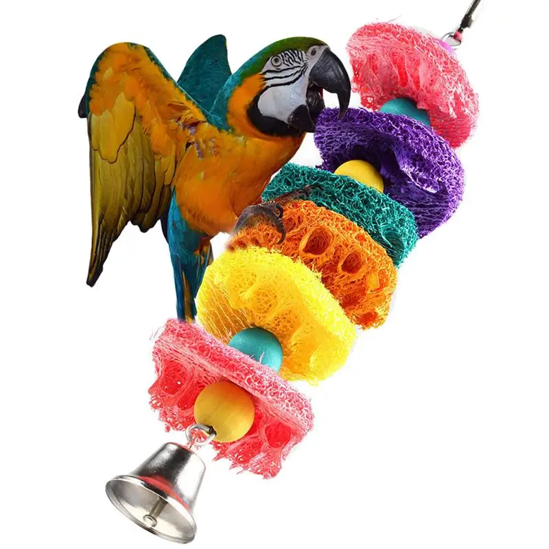 

Игрушки для птиц Подвесной колокольчик игрушки для попугая растительных волокон жевательная игрушка Губка из натуральной люфы подвесная и...