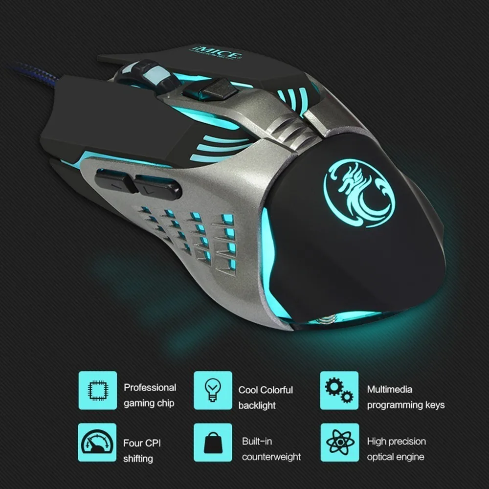 IMICE V5 профессиональная Проводная игровая мышь цветная светодиодная эргономичная