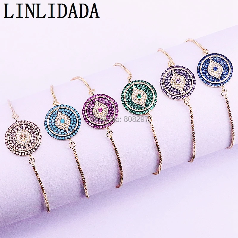 

6Pcs Micro Pave CZ Cubic Zirconia Round Eye Charm Bracelet For Women Men Fashion Jewelry Gift