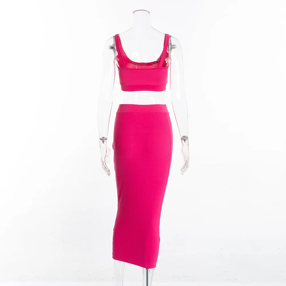 Vmay Solid Color Sling Tube Topless Umbilical Bag Hip Casual Suits 2019 Spring High Street Elastic Waist Mid-calf Dresses | Женская