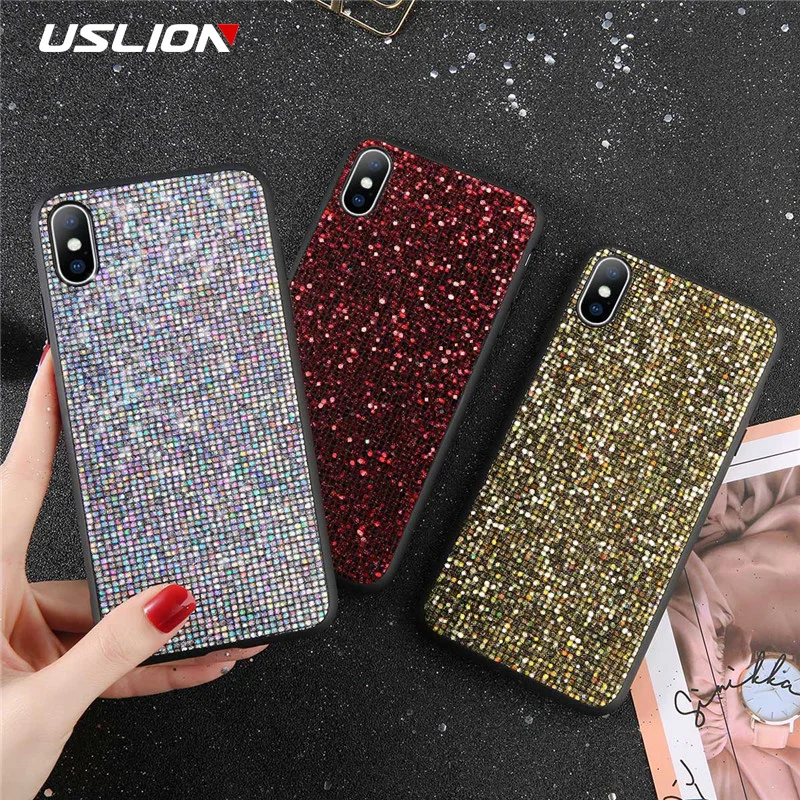 USLION Cases For iPhone 6 6s Plus Bling Glitter Crystal Sequins TPU and PC Cover Fundas 7 8 X XS XR Max |