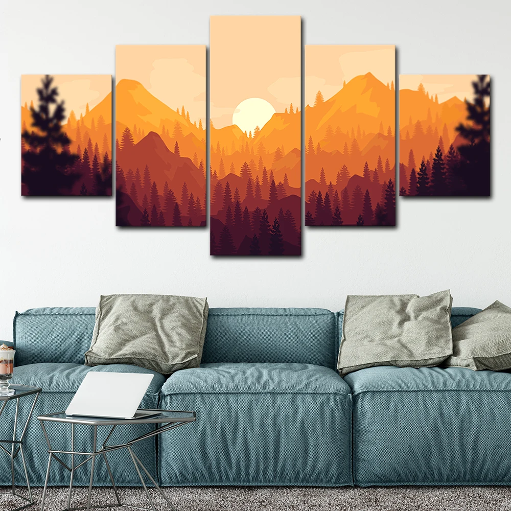 Forest Sunset Canvas Posters Home Decor Wall Art Framework 5 Pieces Paintings For Living Room HD Prints Modern Pictures | Дом и сад