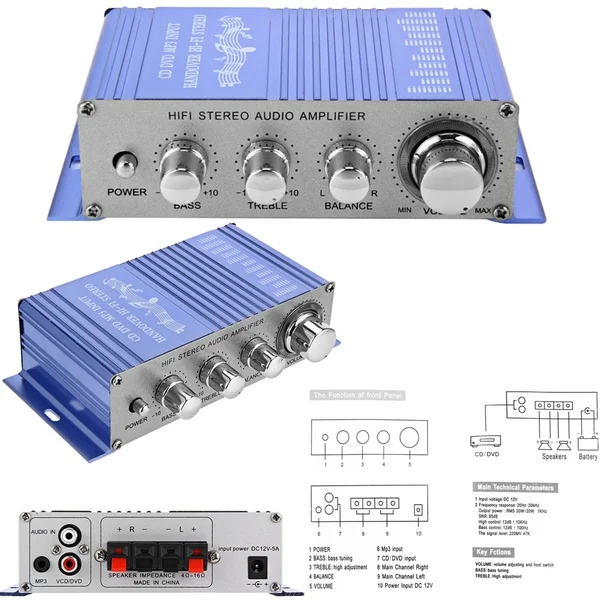 HY2002 Hi Fi 12 В мини автомобильный стерео усилитель мощности 2 канальный аудио