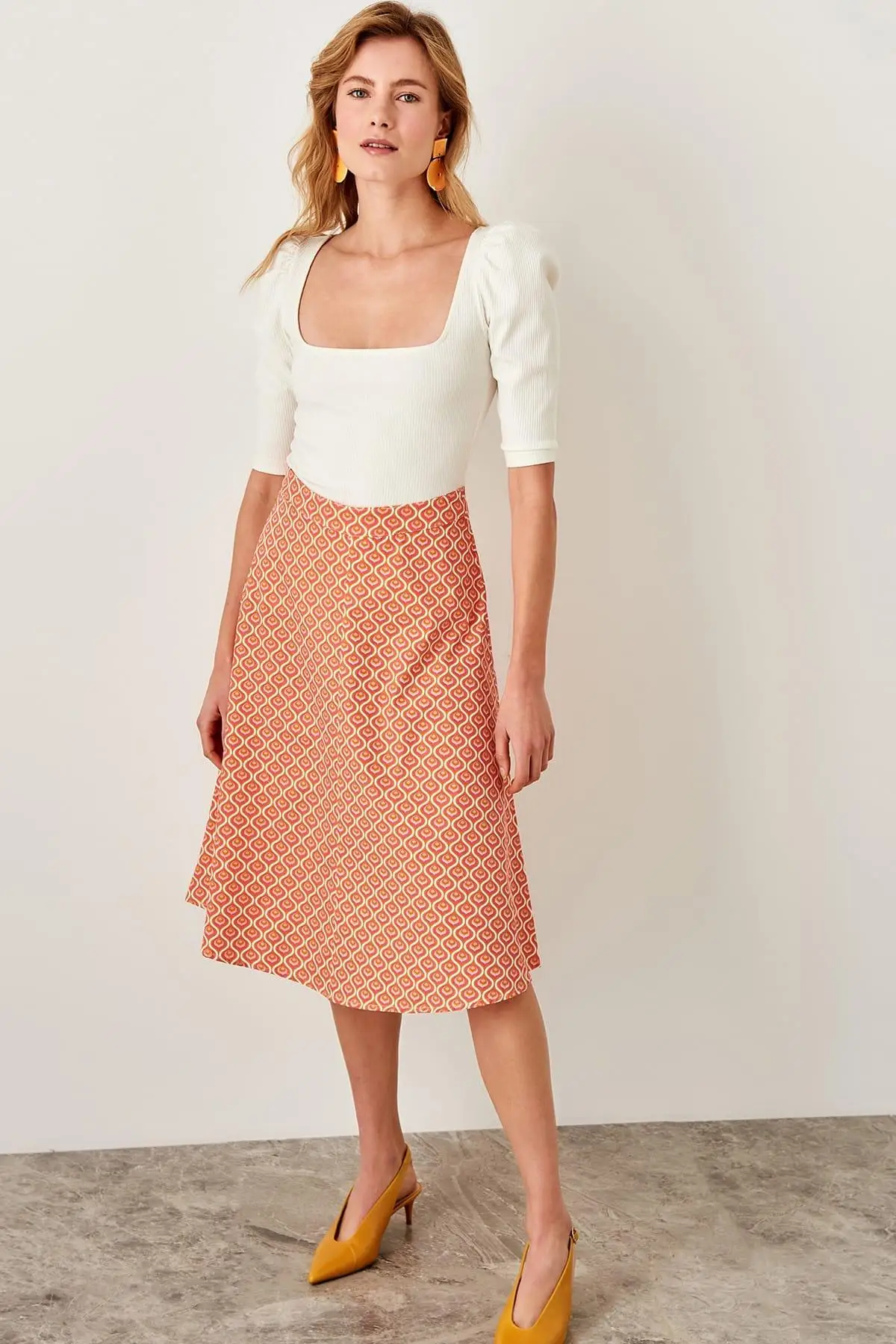 Trendyol оранжевая Узорчатая юбка TWOSS19RM0011|Женские юбки| |