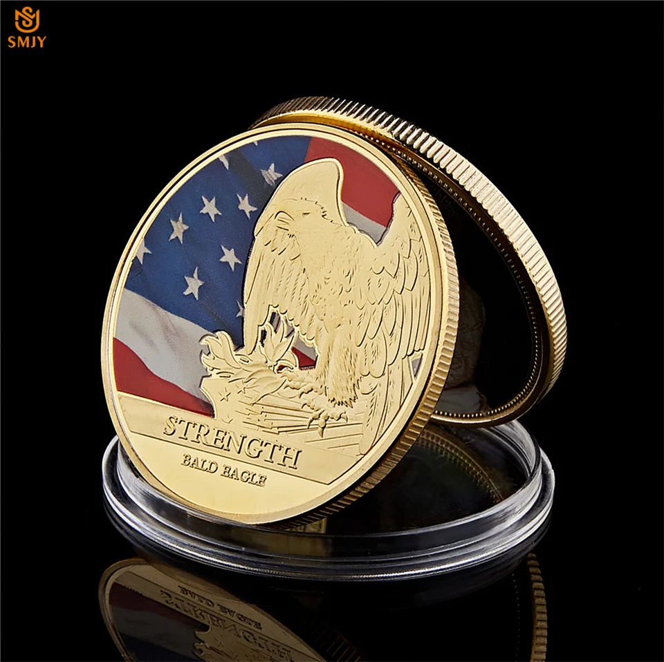 

USA Statue of Liberty American Strength Bald Eagle Gold Plated Metal Challenge Coin Collection Value For Business Gifts