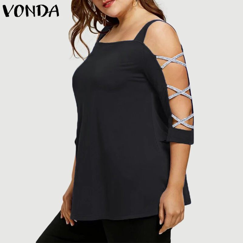 Женские блузки VONDA повседневные свободные с открытыми плечами и рукавом 3/4 для