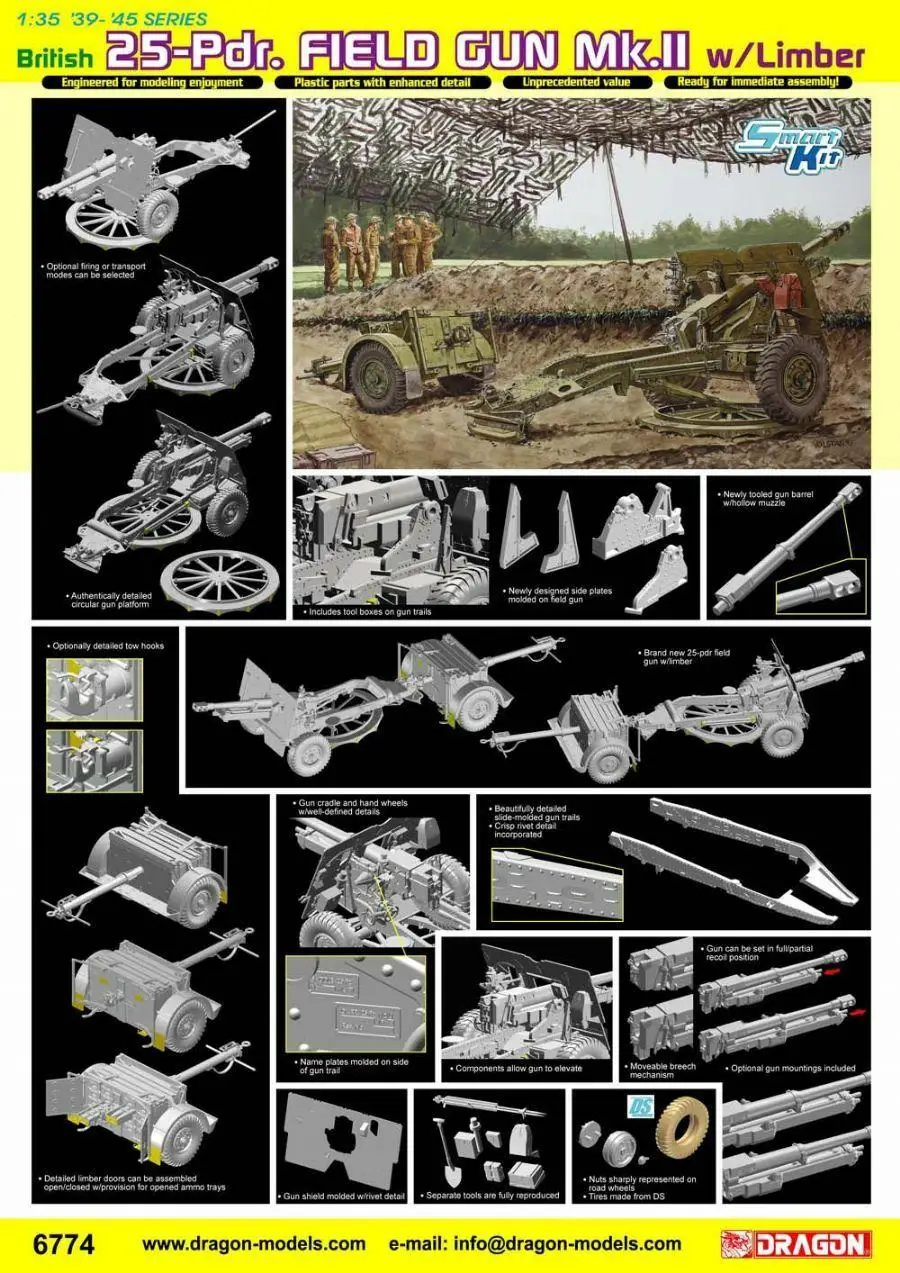 Dragon 6774 1/35 Британский 25-pdr полевой пистолет Mk.II с умным комплектом Limber | Игрушки и